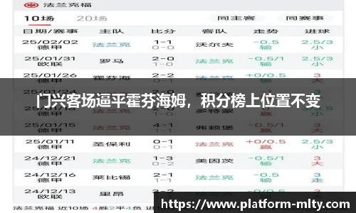 门兴客场逼平霍芬海姆，积分榜上位置不变